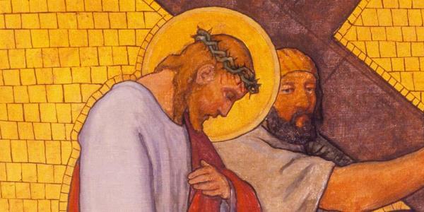 Ottava stazione: Gesù è aiutato dal Cireneo a portare la croce 